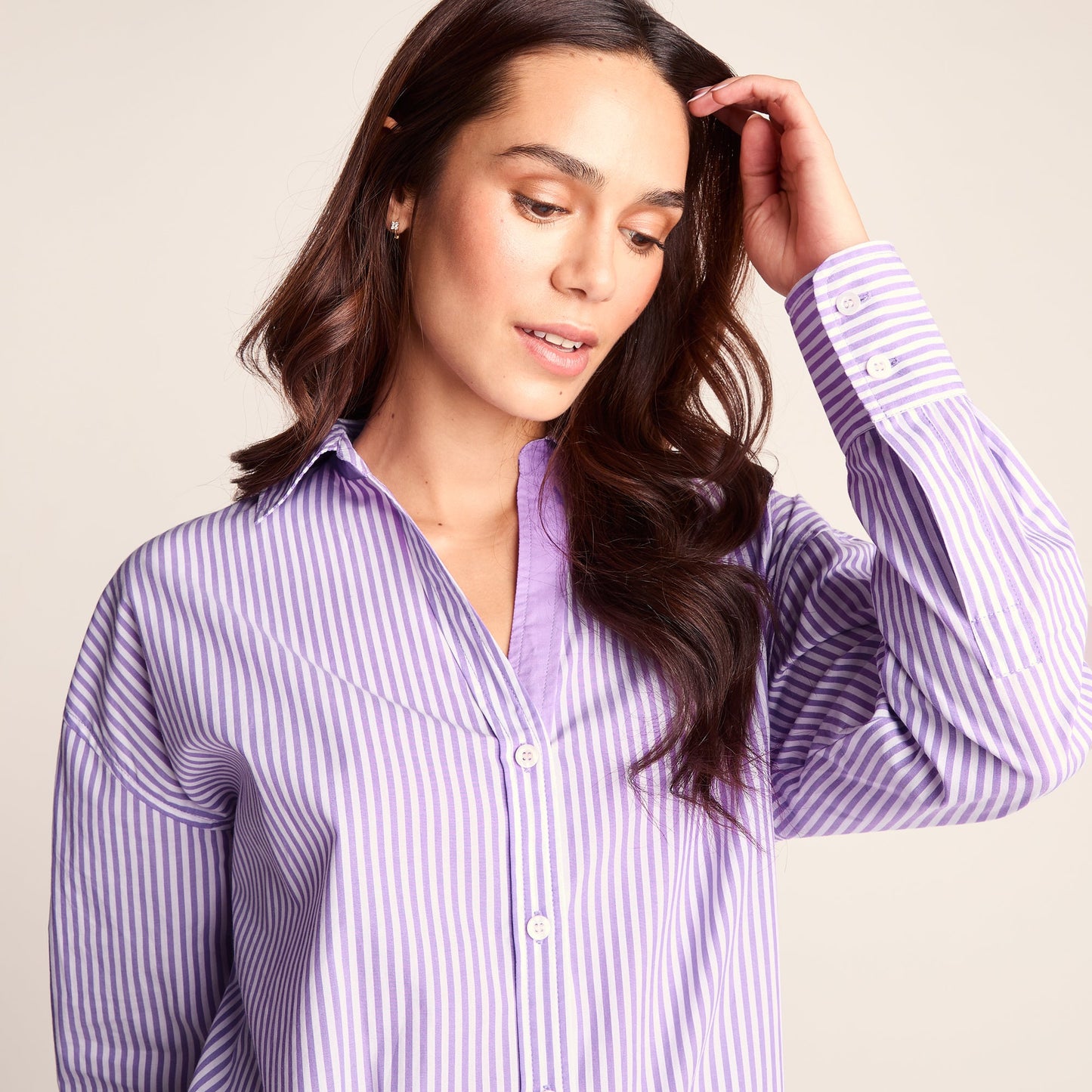 Sofia Womens Long Sleeve Oversized Shirt - Lilac Blossom