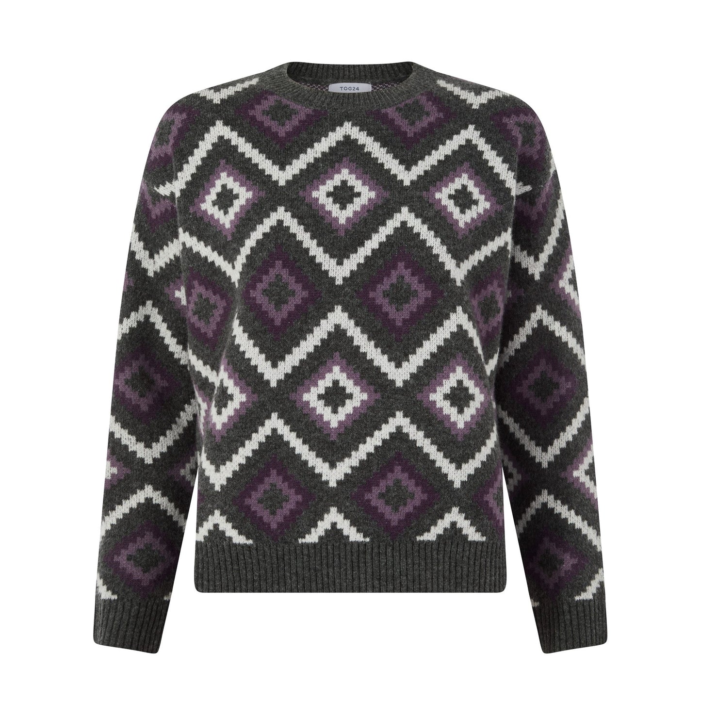 Solana Womens Chunky Fairisle Inspired Knit Jumper - Dark Grey Melange
