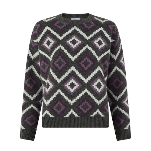 Solana Womens Chunky Fairisle Inspired Knit Jumper - Dark Grey Melange