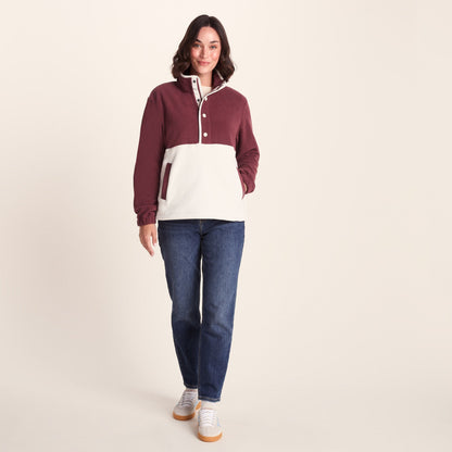 Symes Womens Relaxed Fit 1/2 Neck Microfleece Pullover - Vanilla/Burgundy