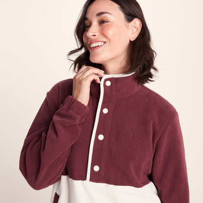 Symes Womens Relaxed Fit 1/2 Neck Microfleece Pullover - Vanilla/Burgundy