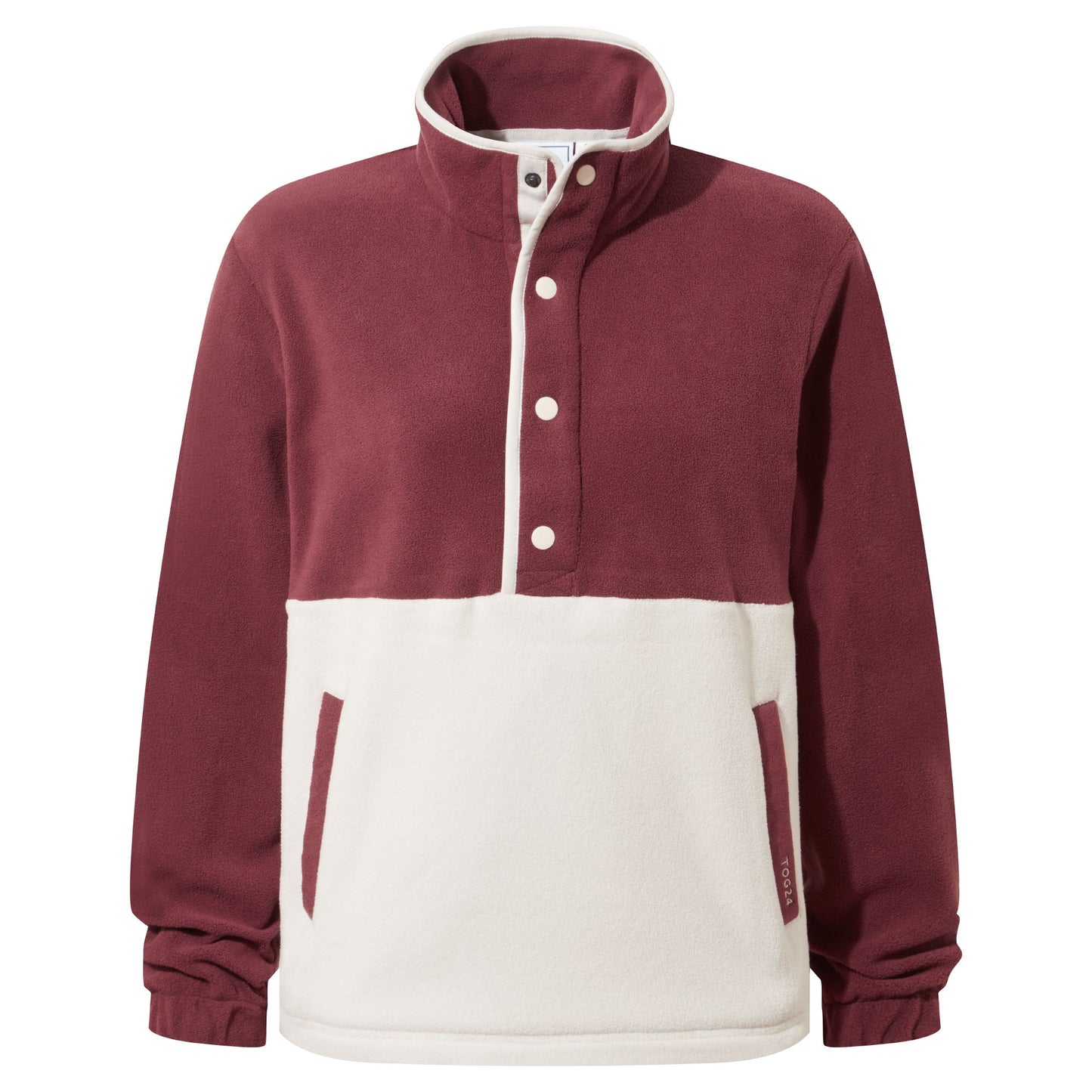 Symes Womens Relaxed Fit 1/2 Neck Microfleece Pullover - Vanilla/Burgundy