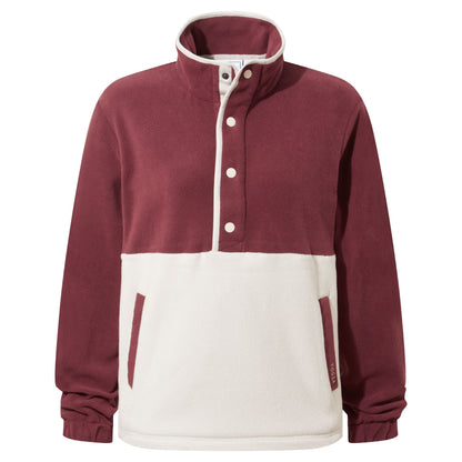 Symes Womens Relaxed Fit 1/2 Neck Microfleece Pullover - Vanilla/Burgundy