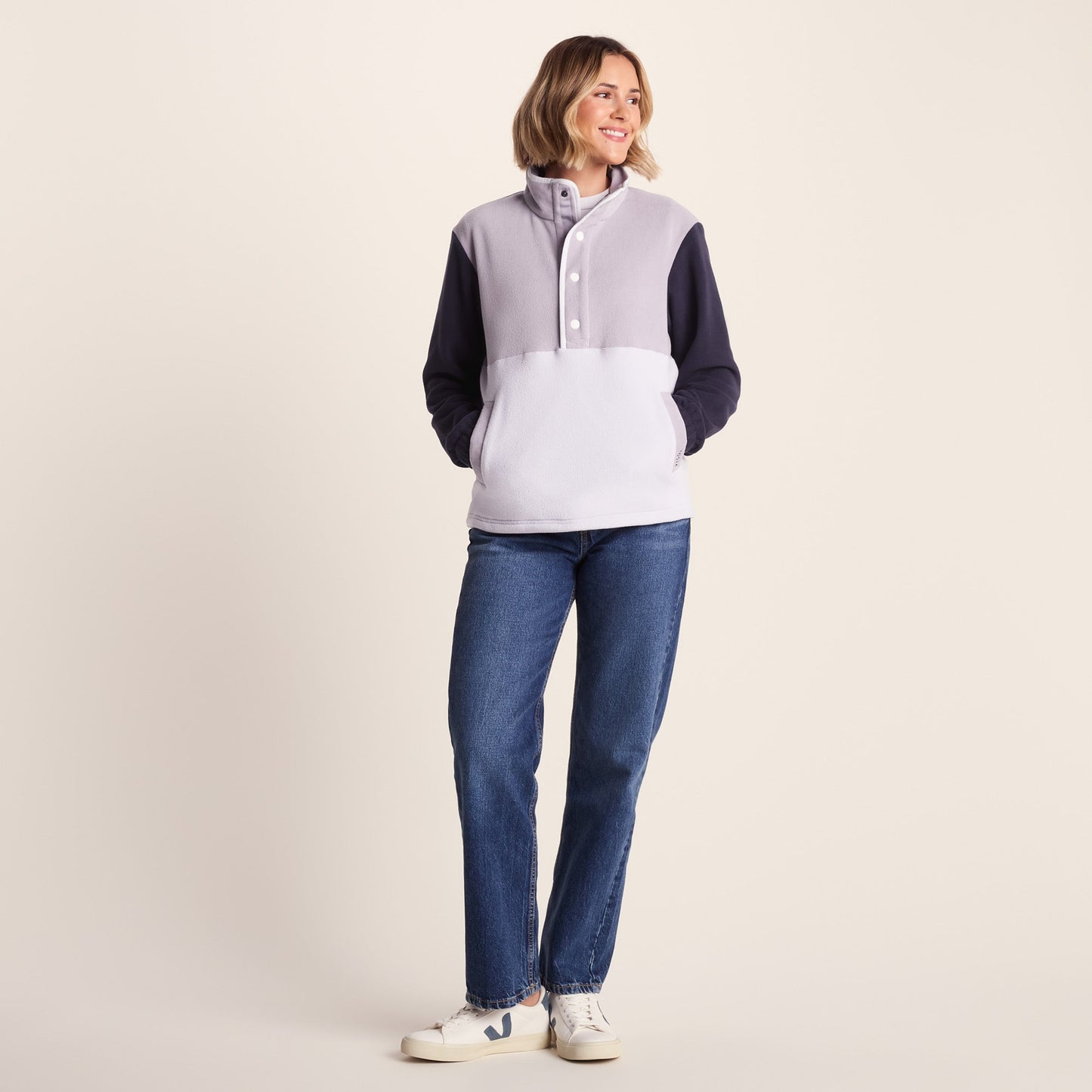 Symes Womens Relaxed Fit 1/2 Neck Microfleece Pullover - Lavender Grey/Oxford Blue