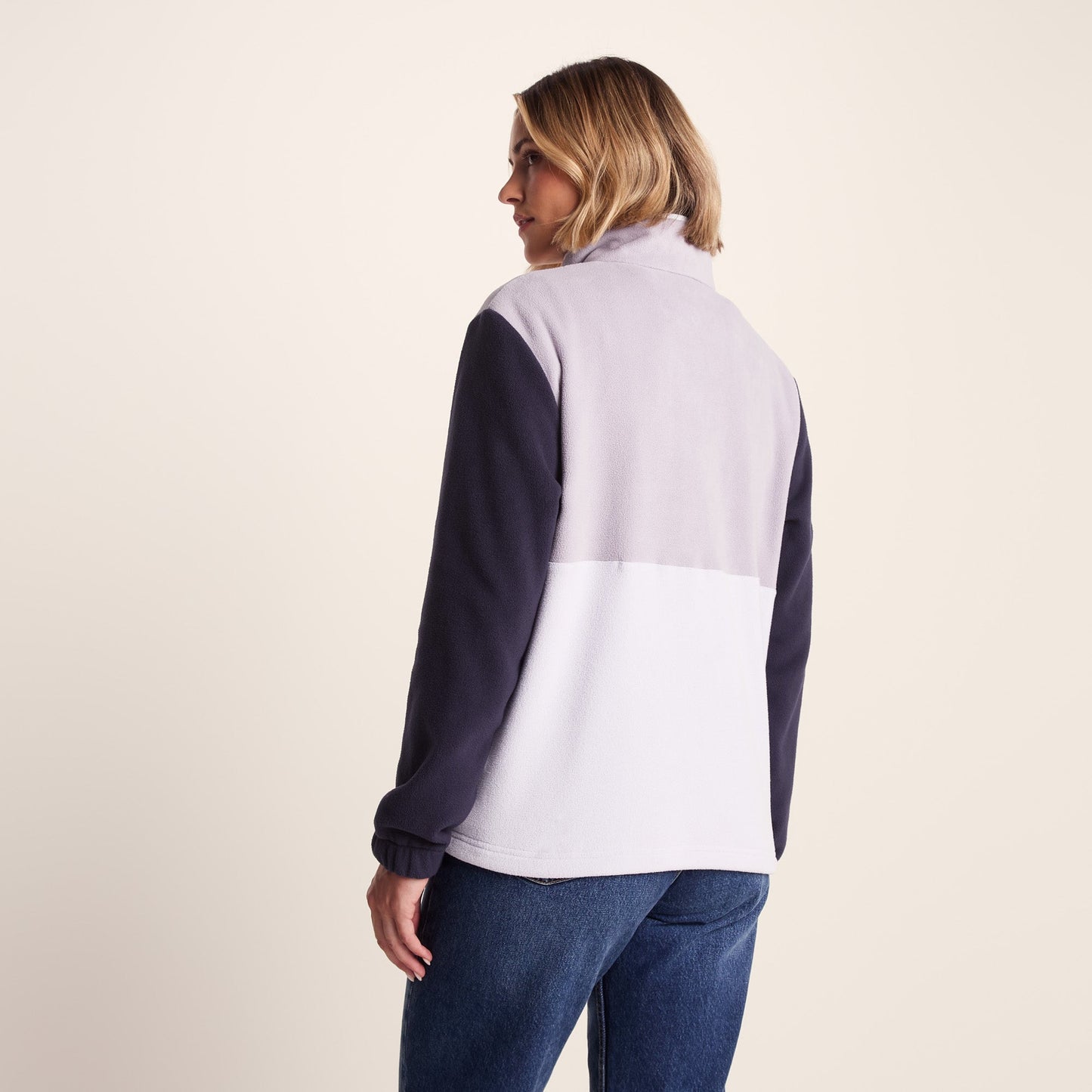 Symes Womens Relaxed Fit 1/2 Neck Microfleece Pullover - Lavender Grey/Oxford Blue