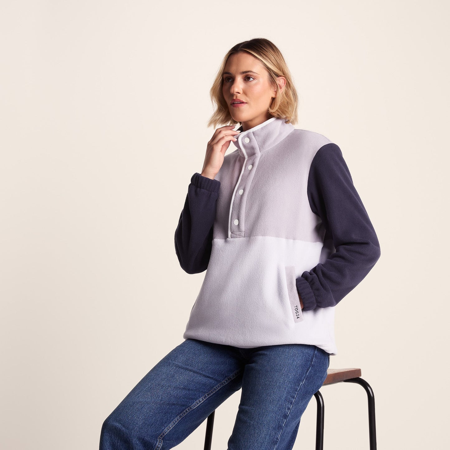 Symes Womens Relaxed Fit 1/2 Neck Microfleece Pullover - Lavender Grey/Oxford Blue