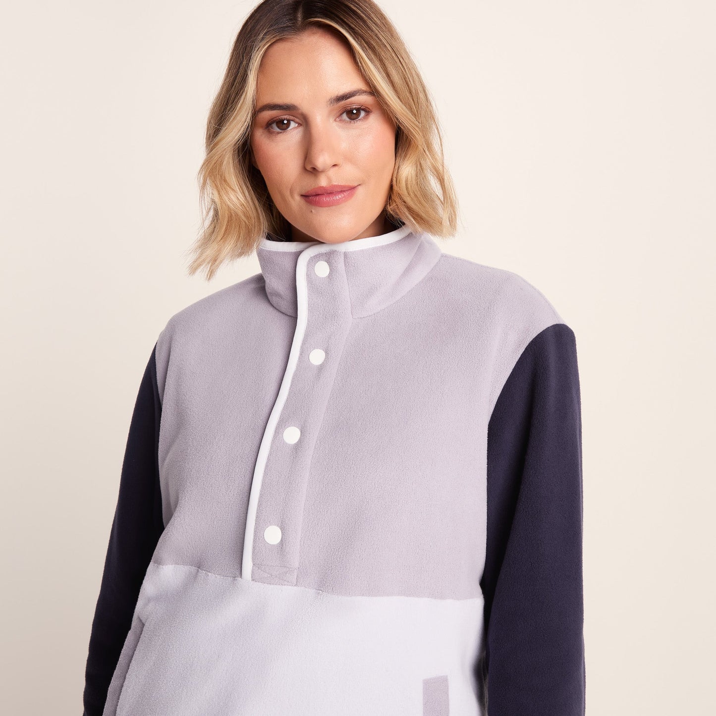 Symes Womens Relaxed Fit 1/2 Neck Microfleece Pullover - Lavender Grey/Oxford Blue