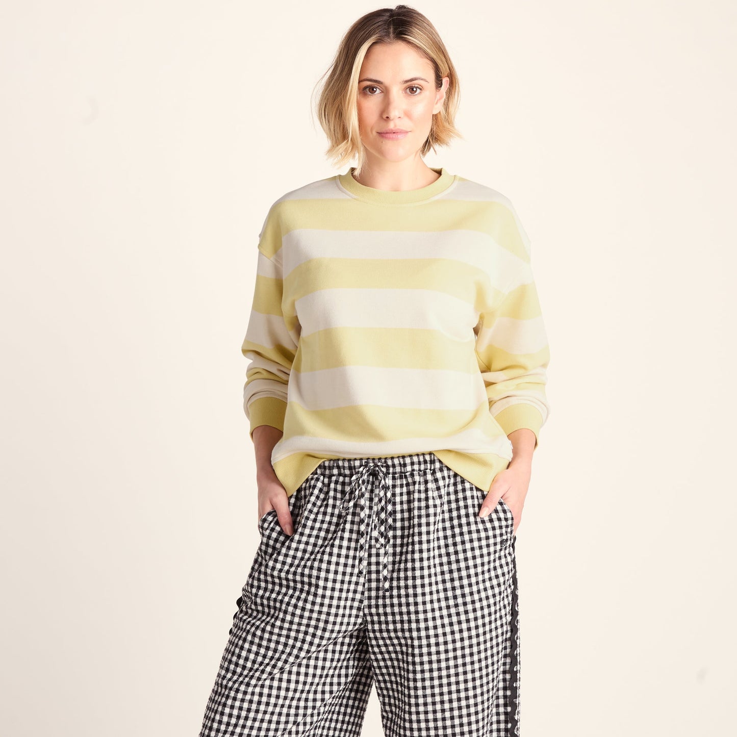 Tara Womens Relaxed Fit Supersoft Sweat - Butter Yellow Stripe