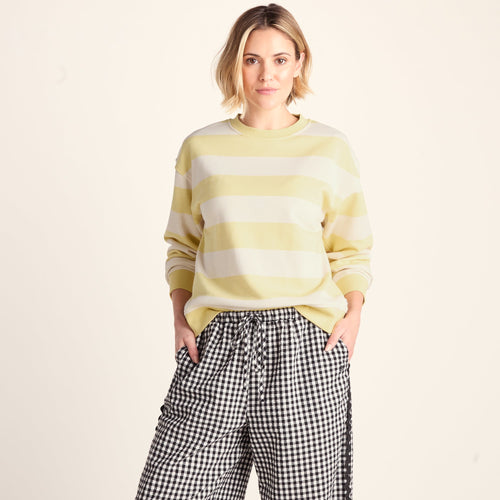 Tara Womens Relaxed Fit Supersoft Sweat - Butter Yellow Stripe
