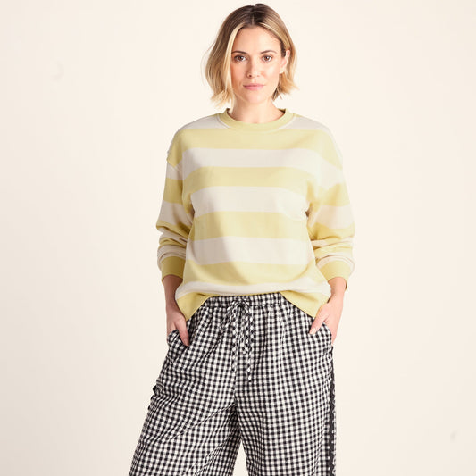 Tara Womens Relaxed Fit Supersoft Sweat - Butter Yellow Stripe