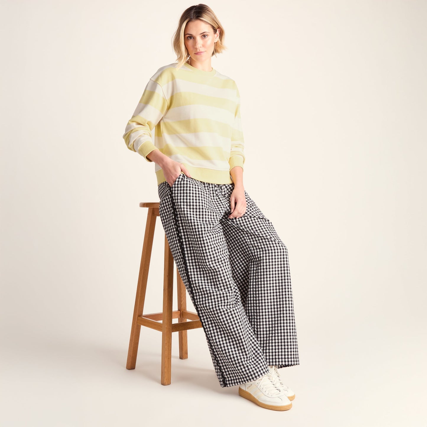 Tara Womens Relaxed Fit Supersoft Sweat - Butter Yellow Stripe