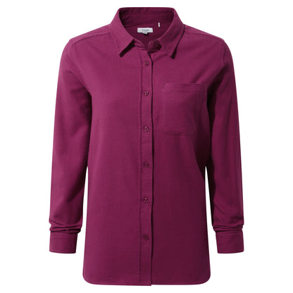 Teiga Womens Long Sleeve Cotton Flannel Shirt - Washed Burgundy