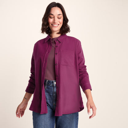 Teiga Womens Long Sleeve Cotton Flannel Shirt - Washed Burgundy