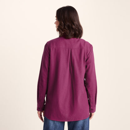 Teiga Womens Long Sleeve Cotton Flannel Shirt - Washed Burgundy