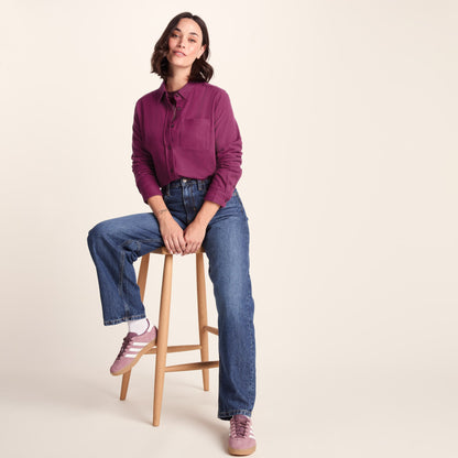 Teiga Womens Long Sleeve Cotton Flannel Shirt - Washed Burgundy