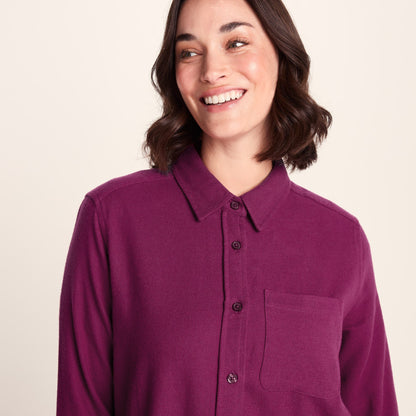 Teiga Womens Long Sleeve Cotton Flannel Shirt - Washed Burgundy