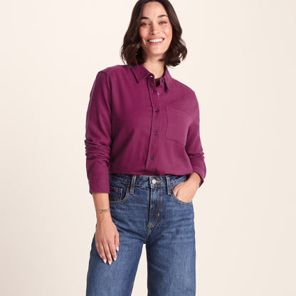 Teiga Womens Long Sleeve Cotton Flannel Shirt - Washed Burgundy