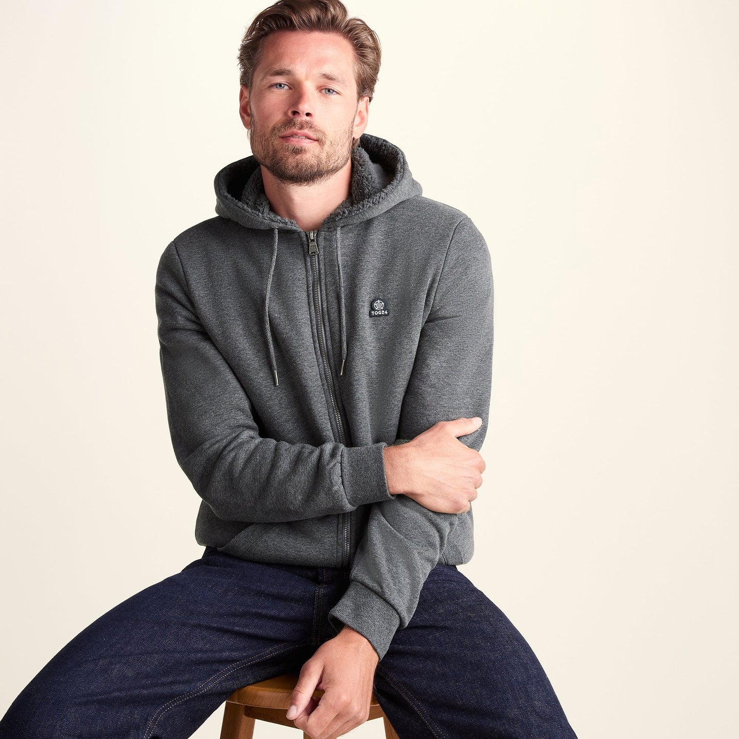 Timble Mens Sherpa Fleece Lined Hoody - Dark Grey Marl