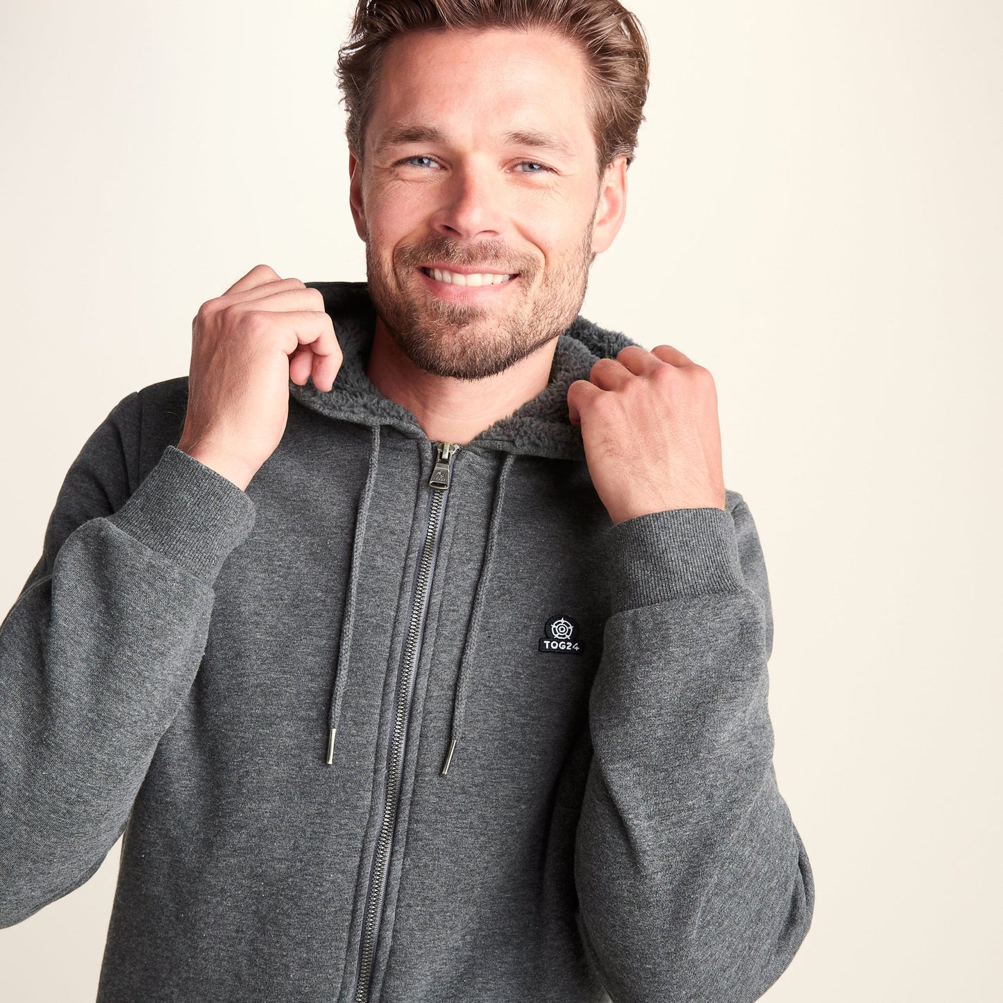 Timble Mens Sherpa Fleece Lined Hoody - Dark Grey Marl