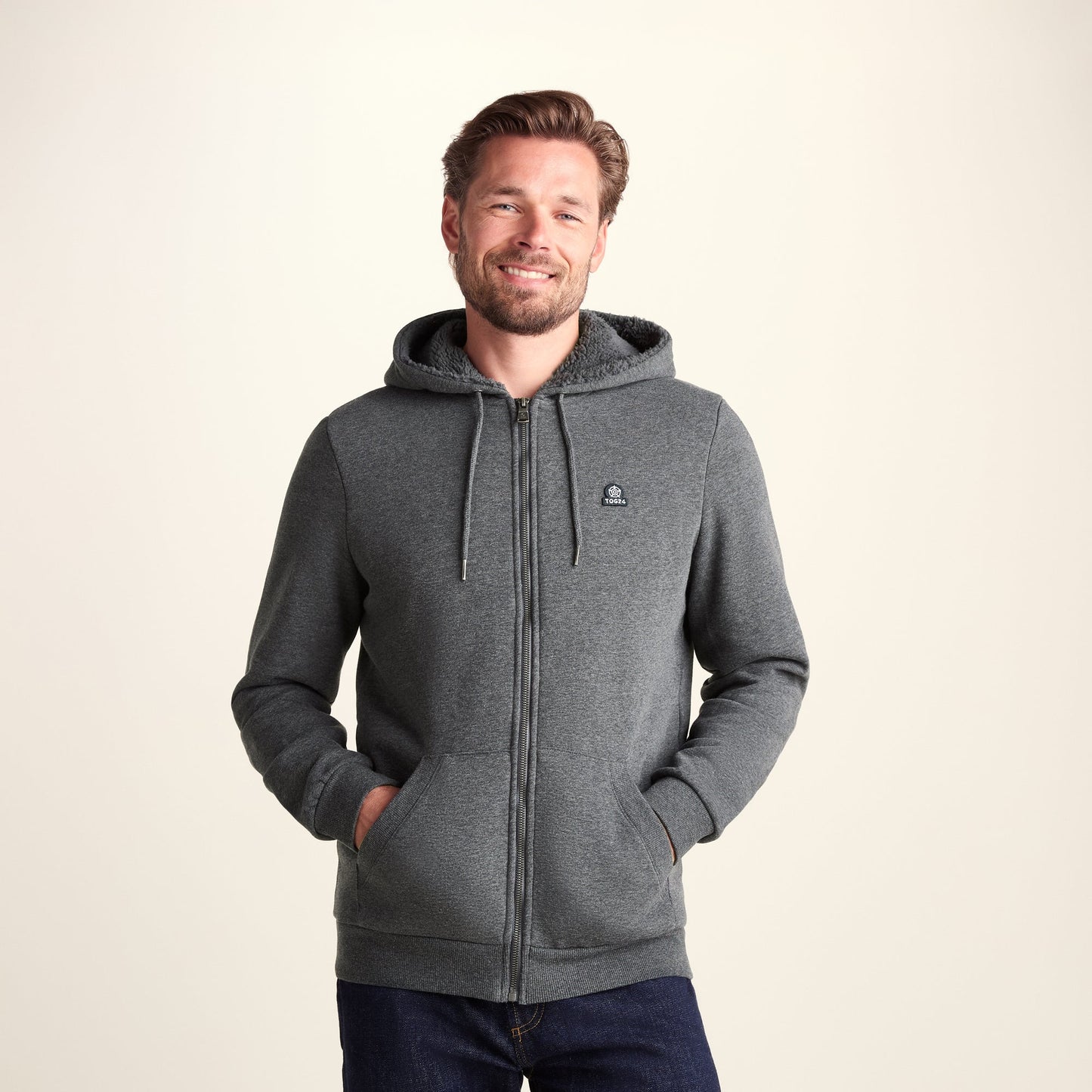 Timble Mens Sherpa Fleece Lined Hoody - Dark Grey Marl