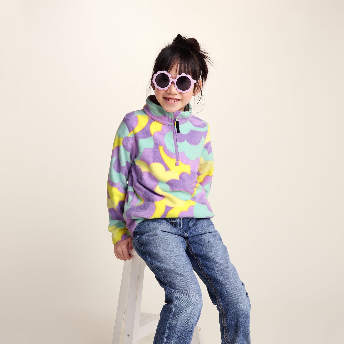 Toffolo Kids Zipneck Fleece - Lilac Cloud Print