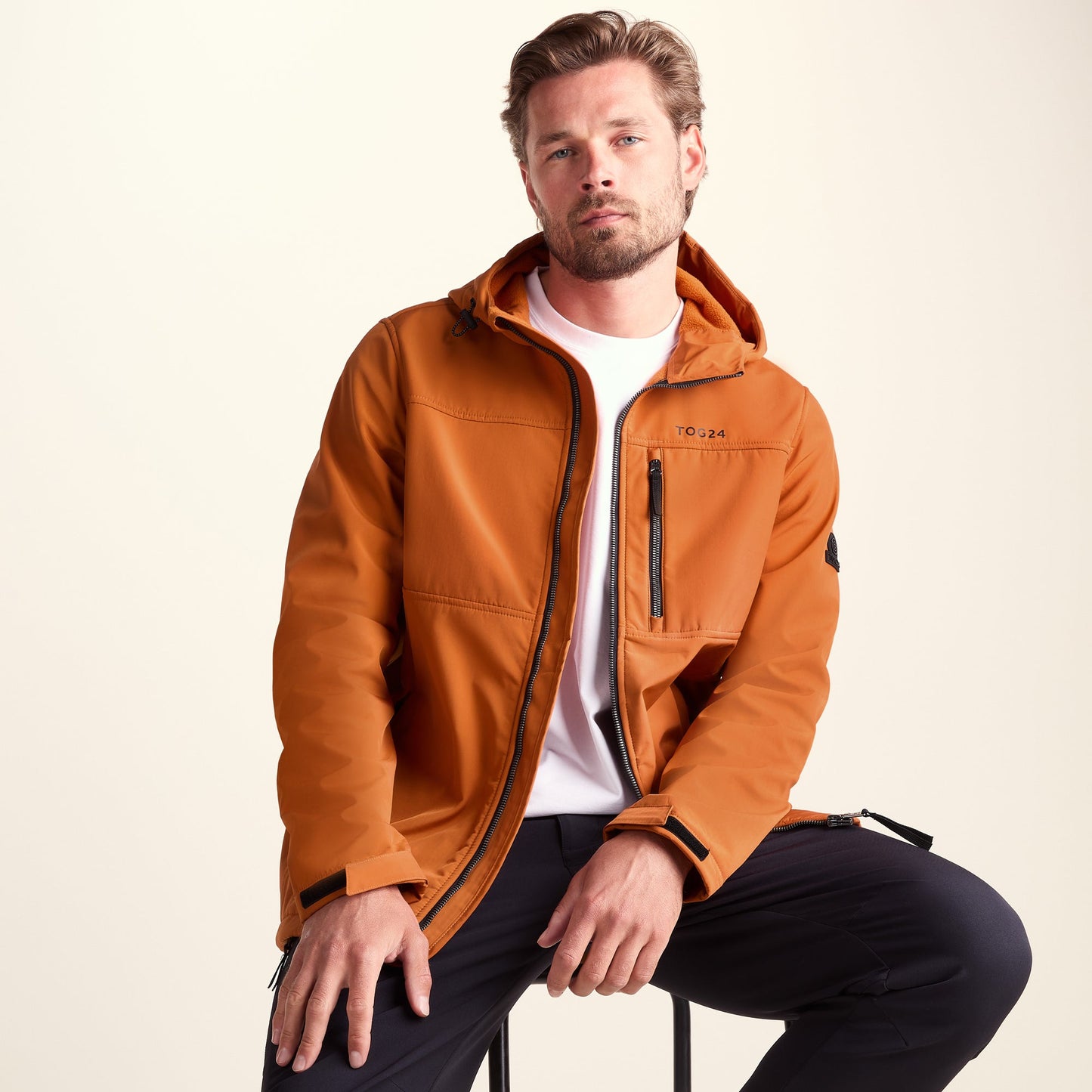 Truro Mens Hooded Softshell Jacket - Dark Orange