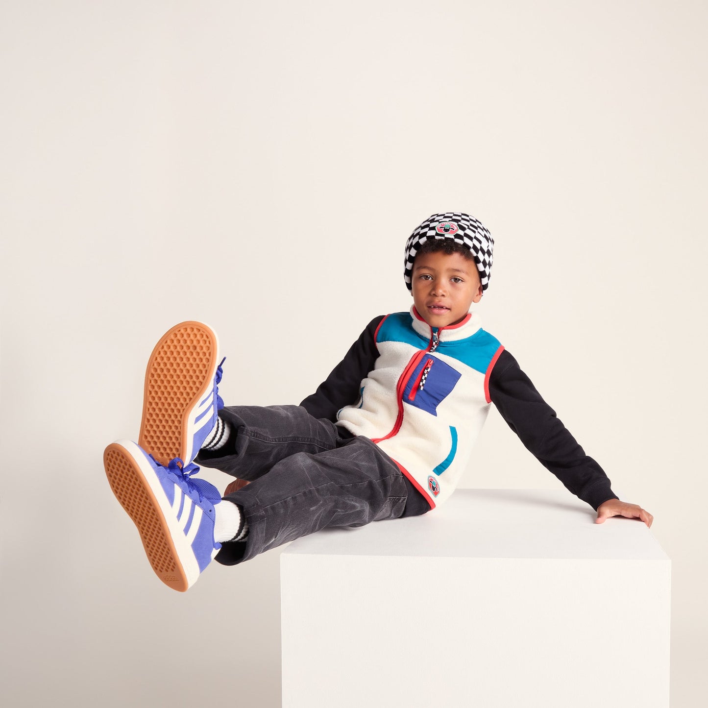 Uda Kids Shaun the Sheep Knit Hat - Black White Checkerboard