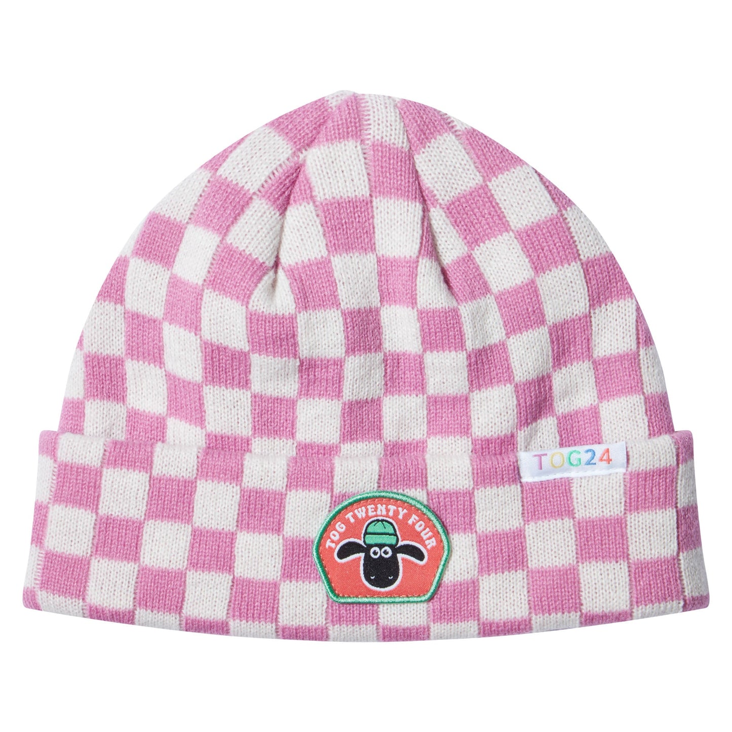 Uda Kids Shaun the Sheep Knit Hat - Pink White Checkerboard