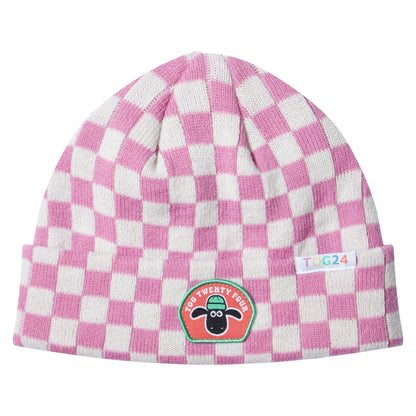 Uda Kids Shaun the Sheep Knit Hat - Pink White Checkerboard