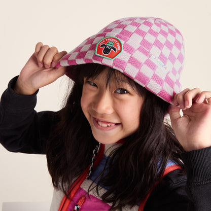 Uda Kids Shaun the Sheep Knit Hat - Pink White Checkerboard