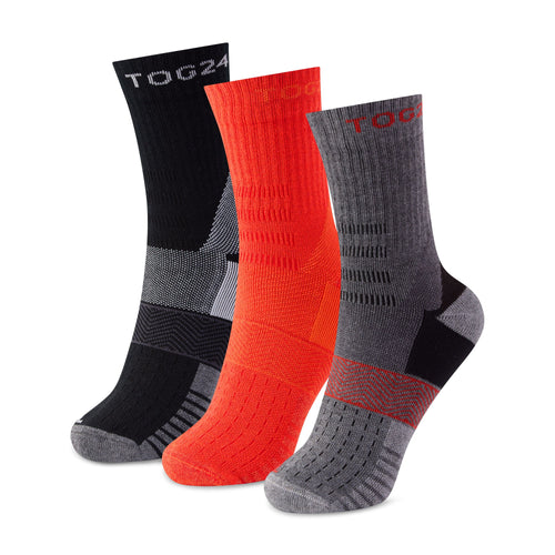 Wels 3Pack Mens Trek Socks - Black/Fiery Orange/Dark Grey Marl