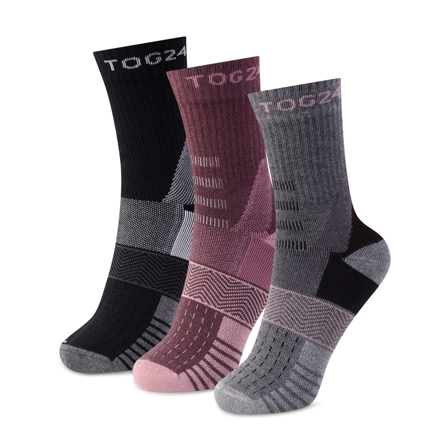 Wels 3Pack Womens Trek Socks - Black/Mauve/Dark Grey Marl