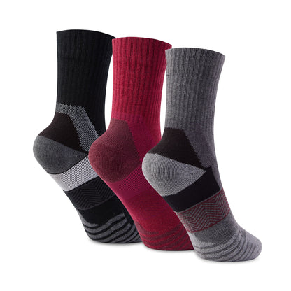Wels 3Pack Womens Trek Socks - Black/Burgundy/Dark Grey Marl