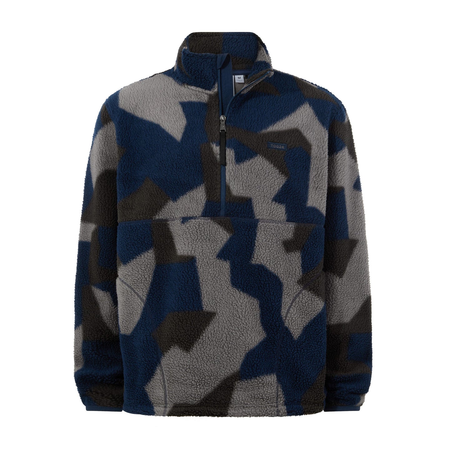 Zermatt Mens Relaxed Fit Sherpa Fleece Zip Neck - Blue Geo Camo Print
