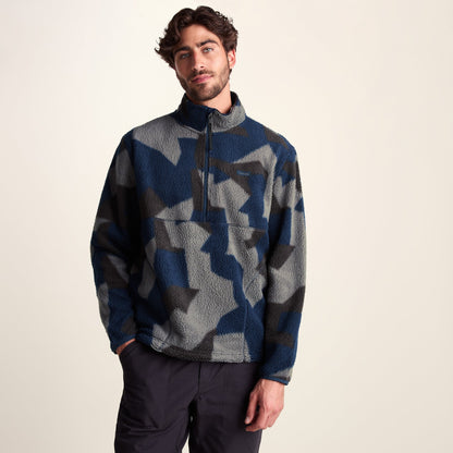 Zermatt Mens Relaxed Fit Sherpa Fleece Zip Neck - Blue Geo Camo Print