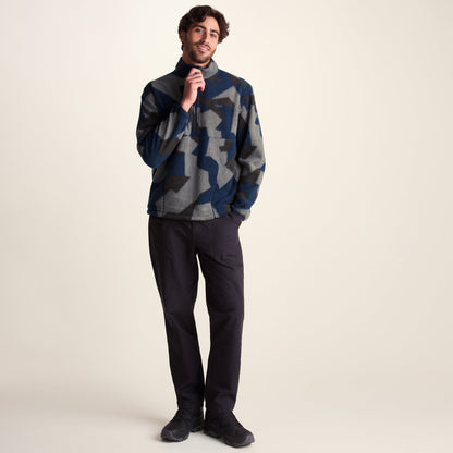 Zermatt Mens Relaxed Fit Sherpa Fleece Zip Neck - Blue Geo Camo Print