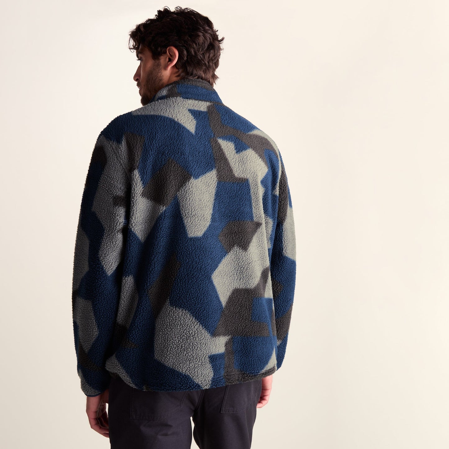 Zermatt Mens Relaxed Fit Sherpa Fleece Zip Neck - Blue Geo Camo Print
