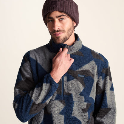 Zermatt Mens Relaxed Fit Sherpa Fleece Zip Neck - Blue Geo Camo Print
