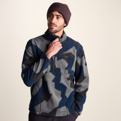 Zermatt Mens Relaxed Fit Sherpa Fleece Zip Neck - Blue Geo Camo Print