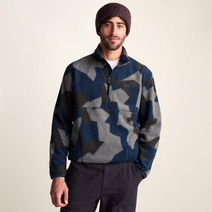 Zermatt Mens Relaxed Fit Sherpa Fleece Zip Neck - Blue Geo Camo Print