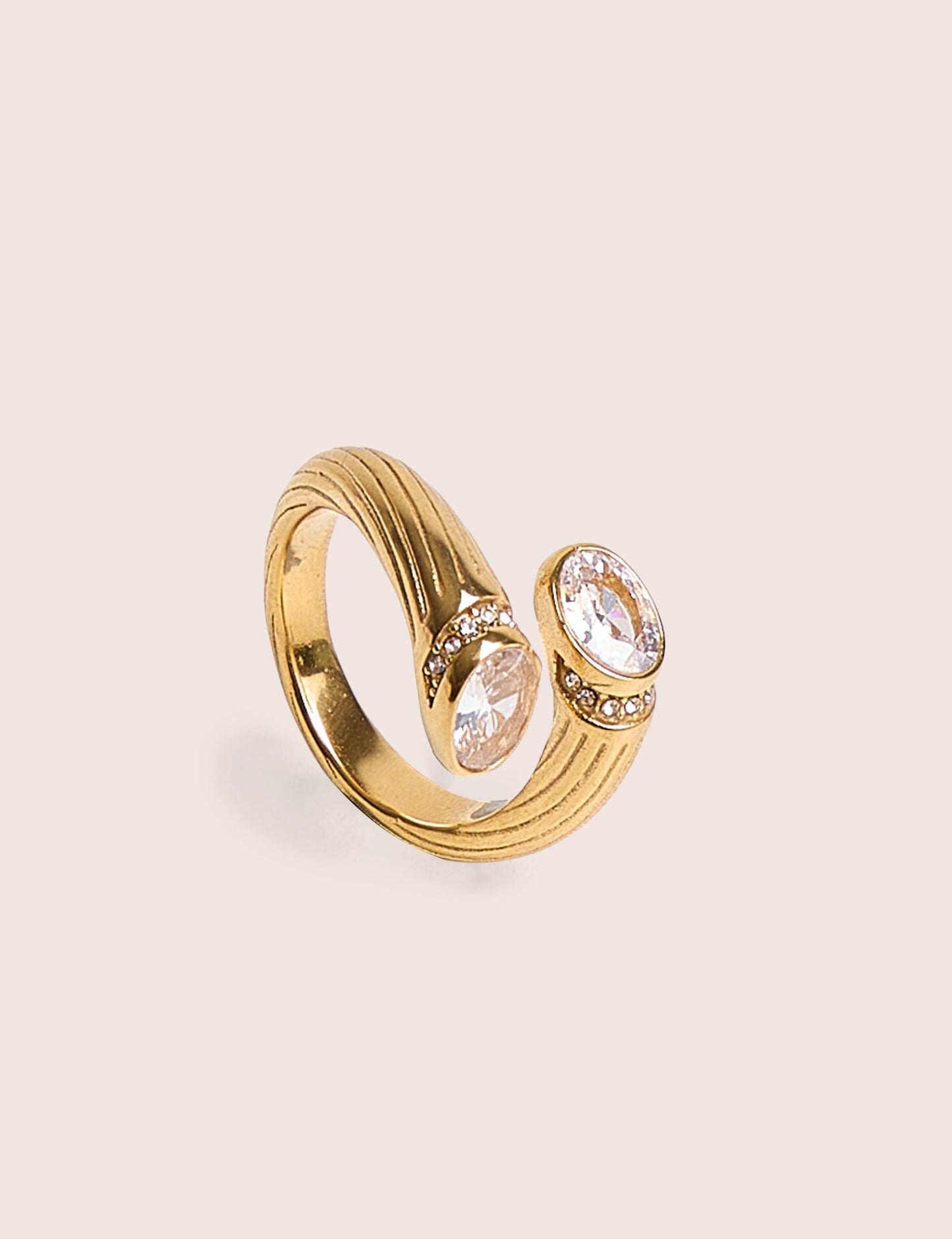 Open Wrap Around Ring With Diamante Detail in Gold