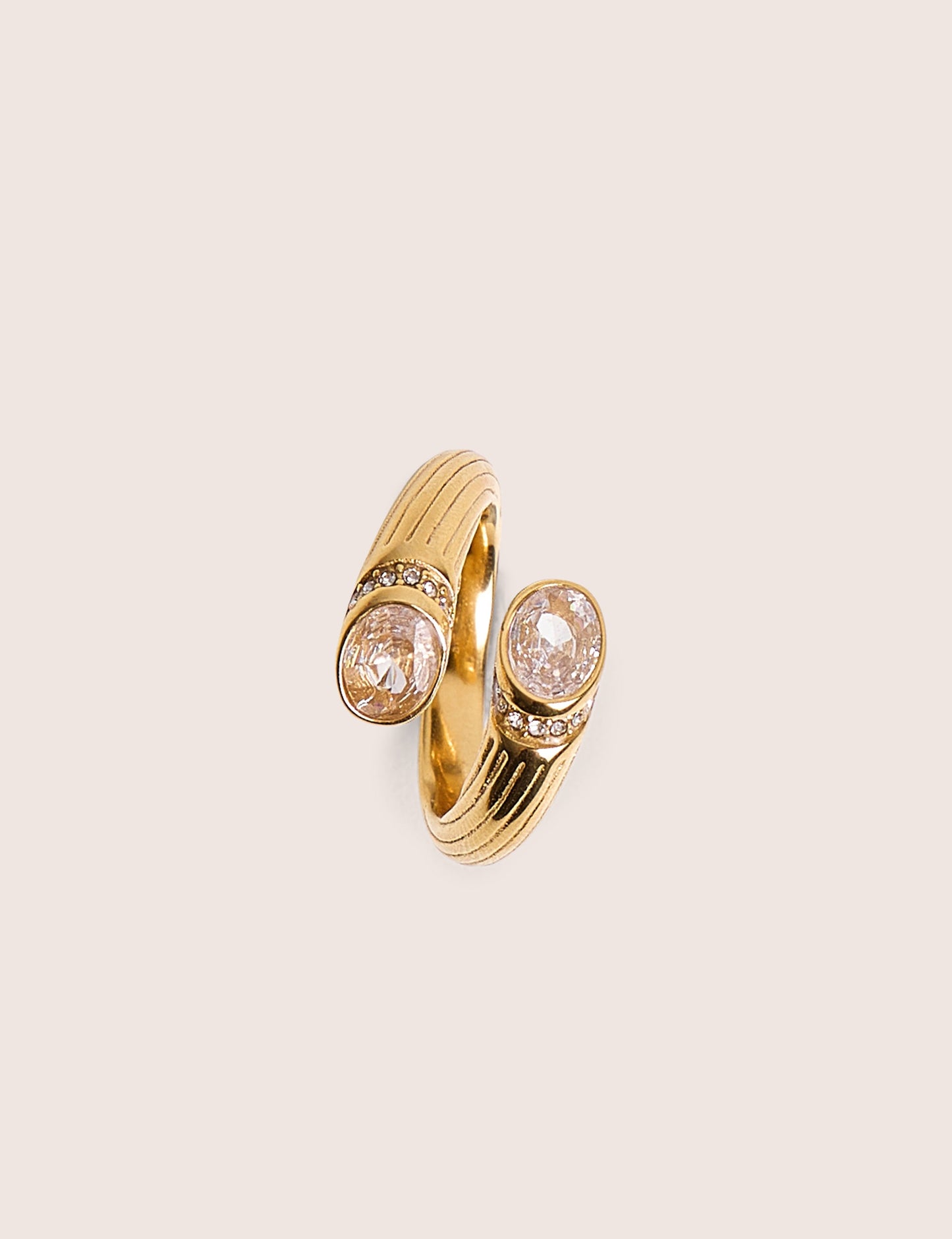 Open Wrap Around Ring With Diamante Detail in Gold
