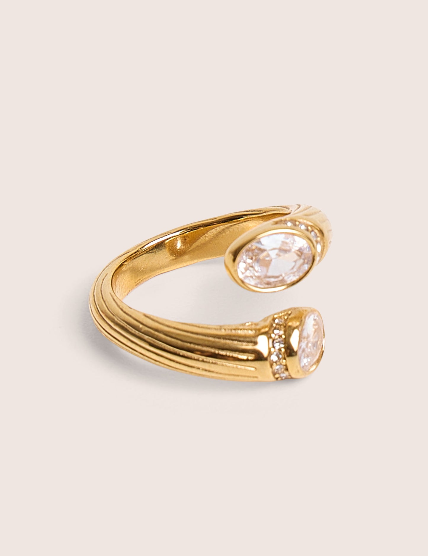 Open Wrap Around Ring With Diamante Detail in Gold
