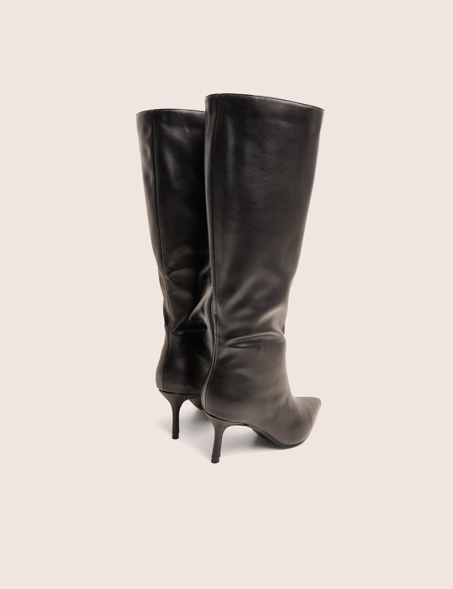 Amped Black Pointed Toe Mid Heel Knee High Boots
