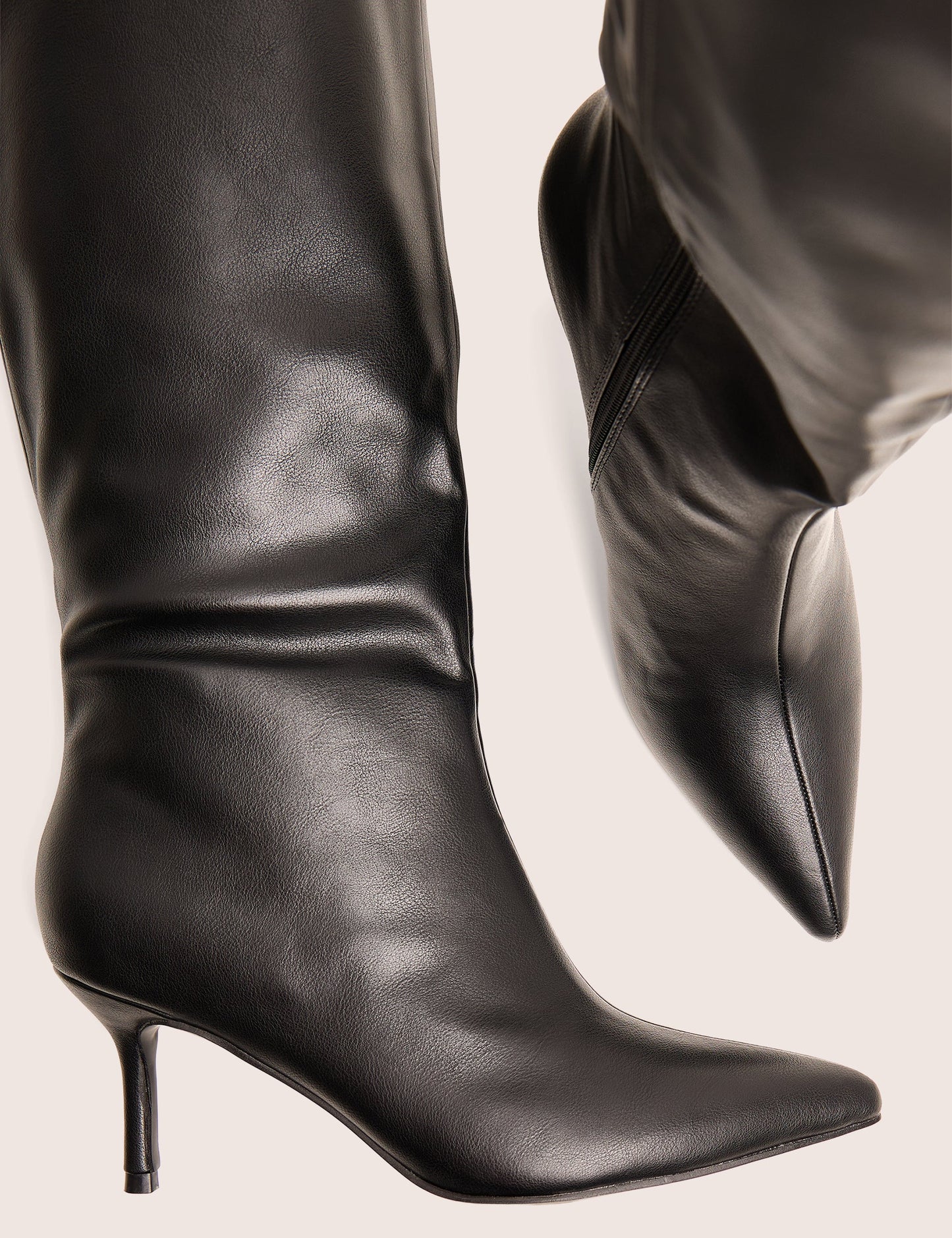 Amped Black Pointed Toe Mid Heel Knee High Boots