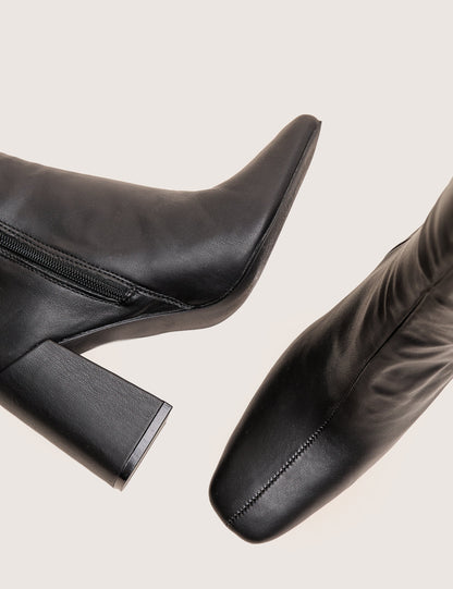 Apology Black Pu Knee High Block Heel Boots