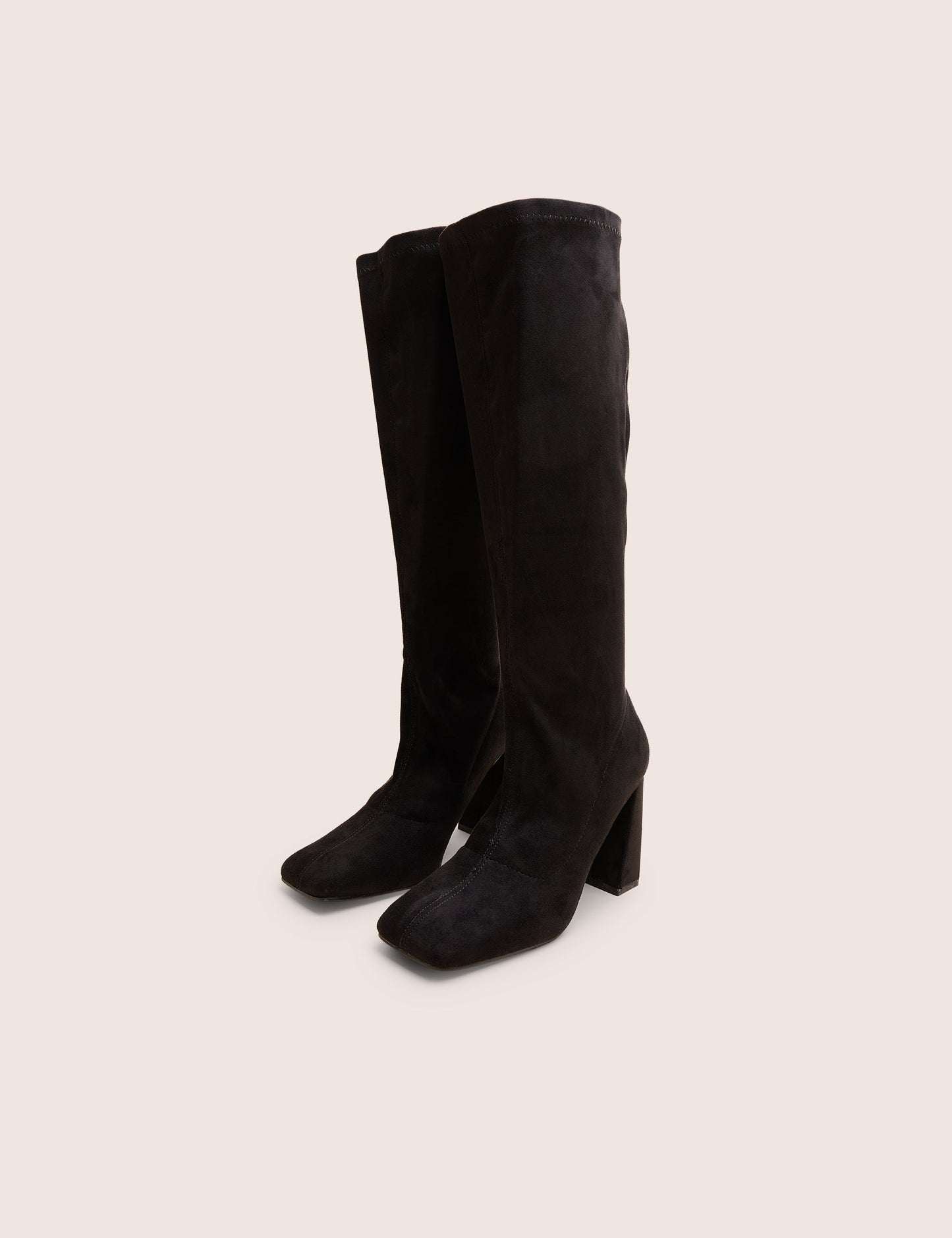 Audrina Black Suede Block Heel Knee High Sock Boots