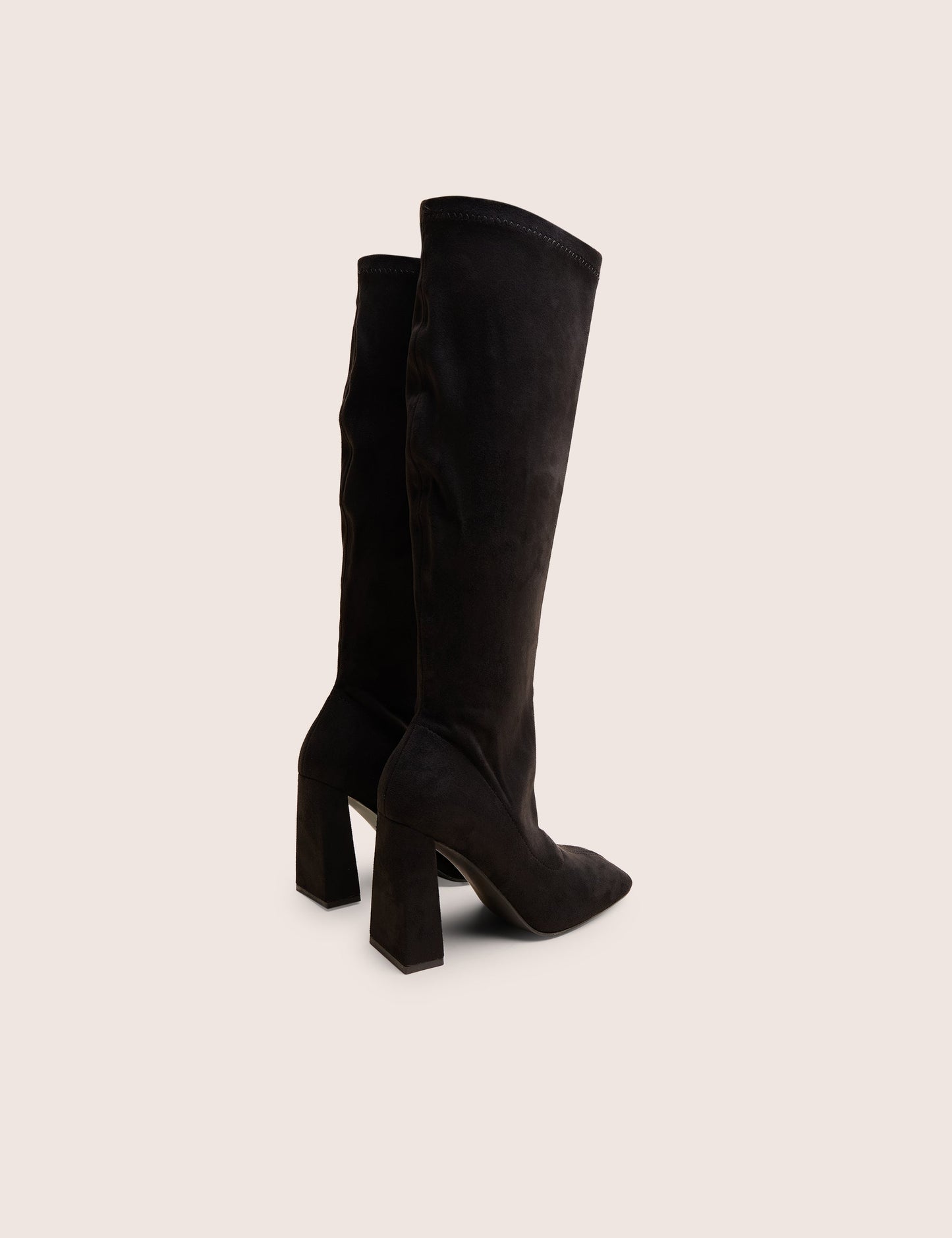 Audrina Black Suede Block Heel Knee High Sock Boots