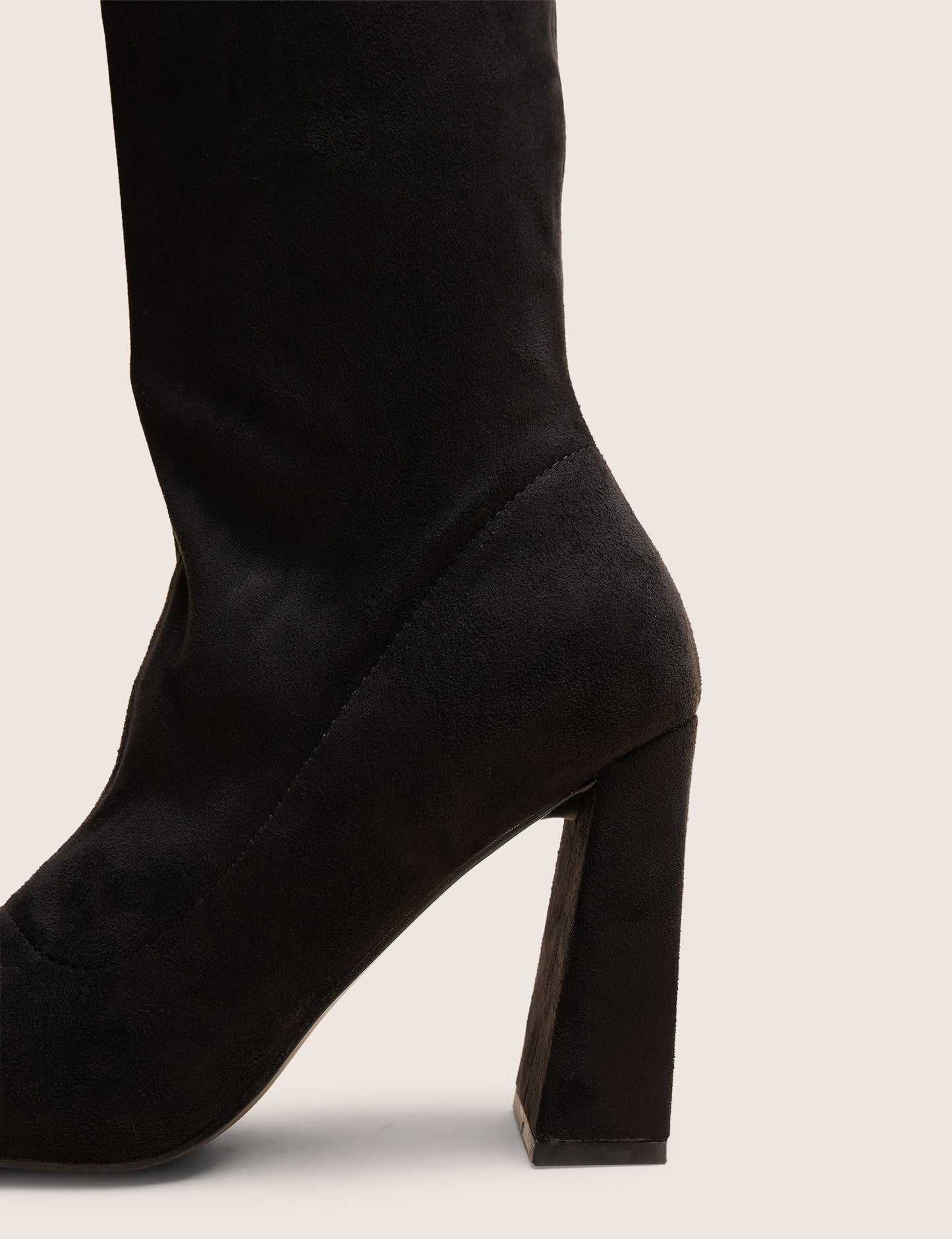 Audrina Black Suede Block Heel Knee High Sock Boots