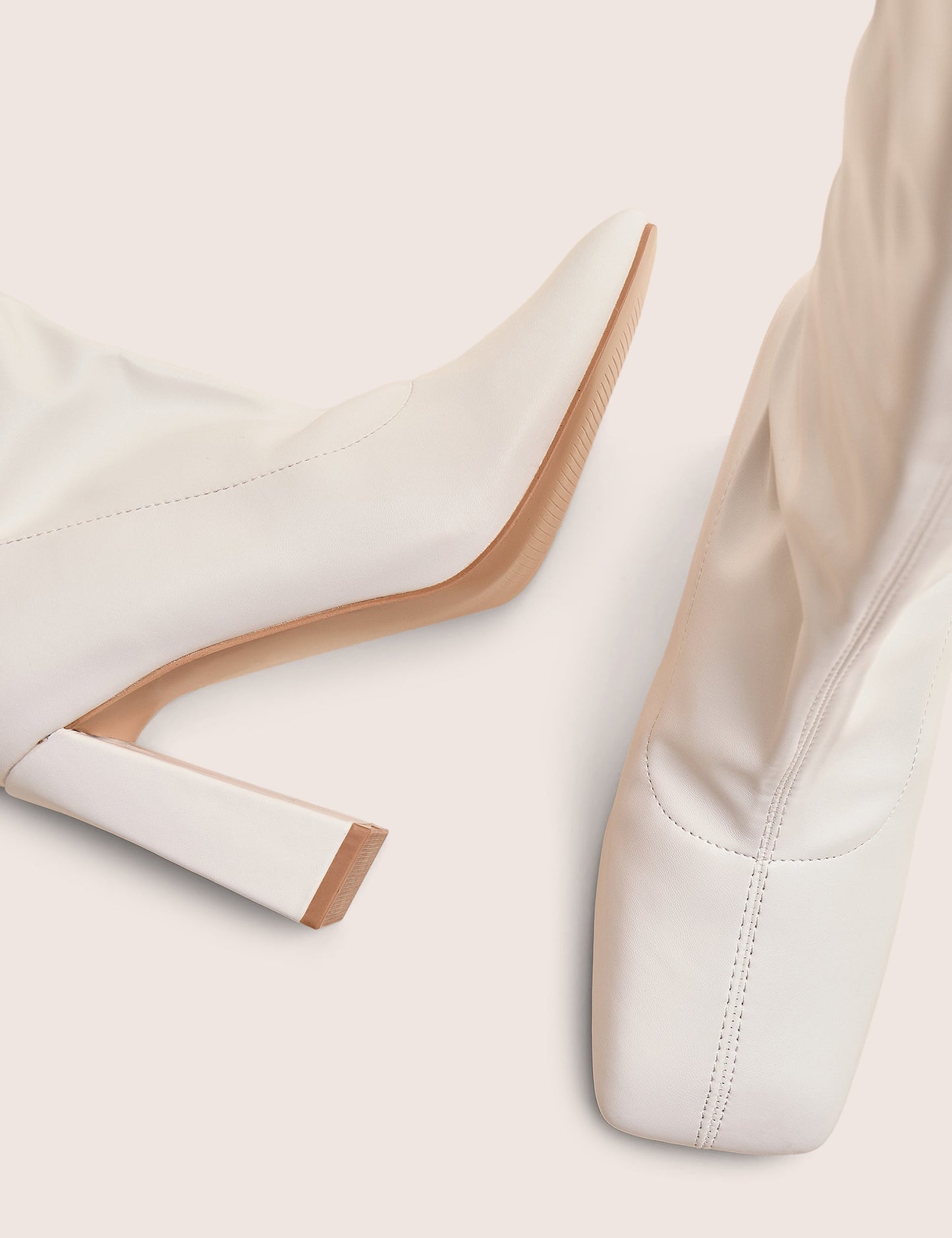 Audrina White Pu Block Heel Knee High Sock Boots